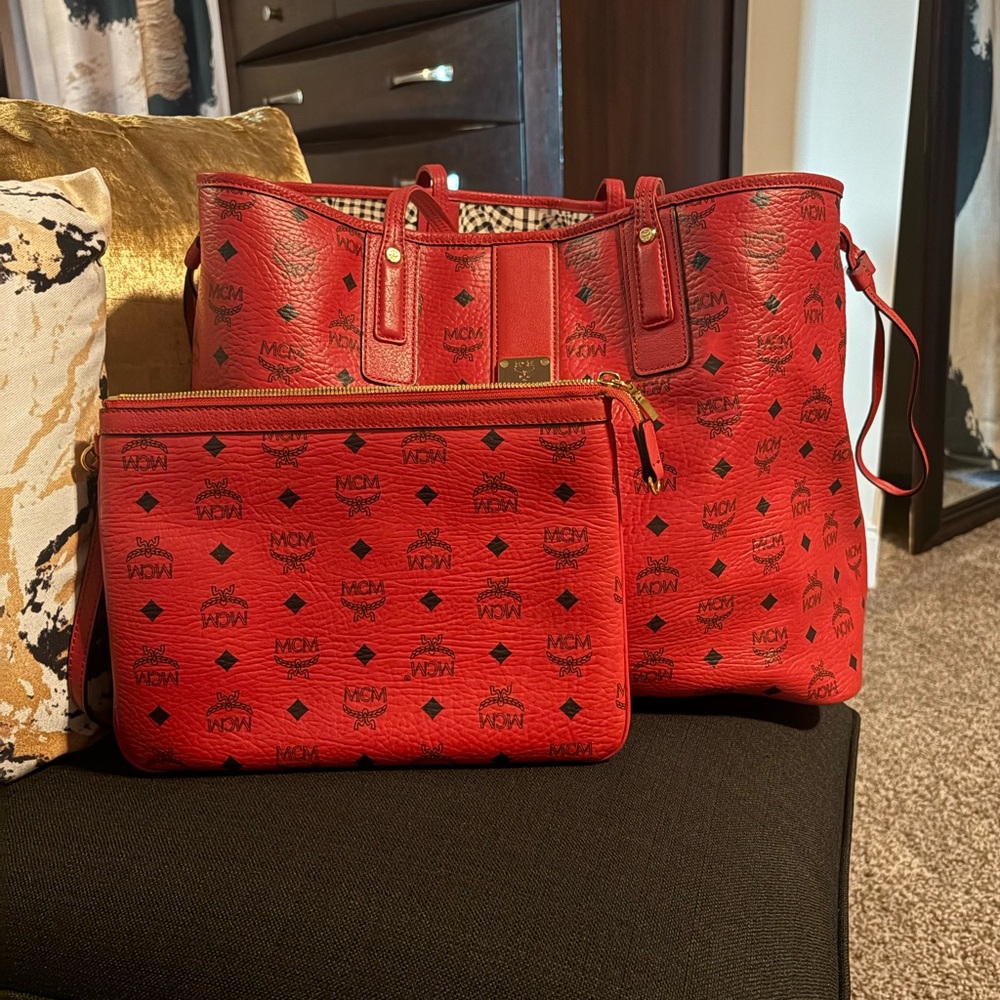 MCM Scarlet Red Tote with Pouch